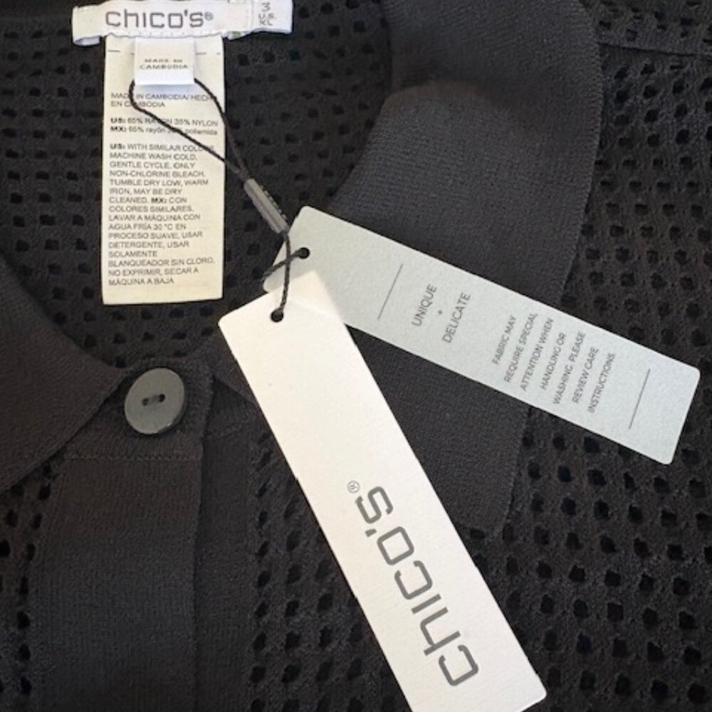 NWT Chico's Pointelle Collared Cardigan in Black - Picture 7 of 11